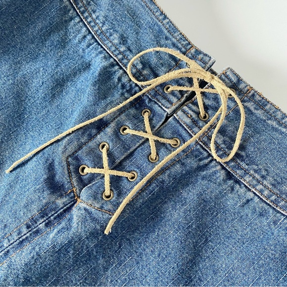 Y2K Denim Skirt w Suede Lace Up Waist - Picture 4 of 6